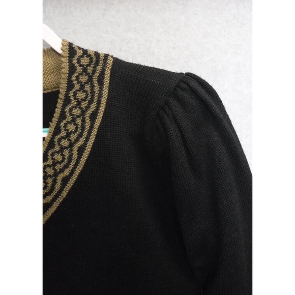 Woman's Herman Geist Hand Embroidered Wool Acrylic Fox V-neck Pullover Sweater L - Picture 4 of 9